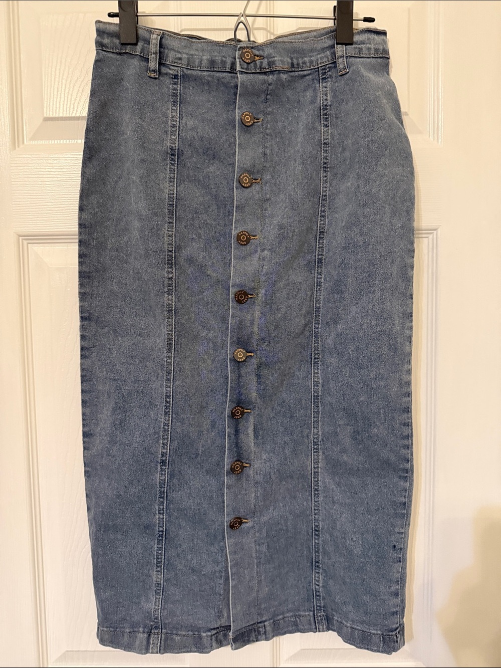 Happily Grey Button-Front Denim Pencil Skirt